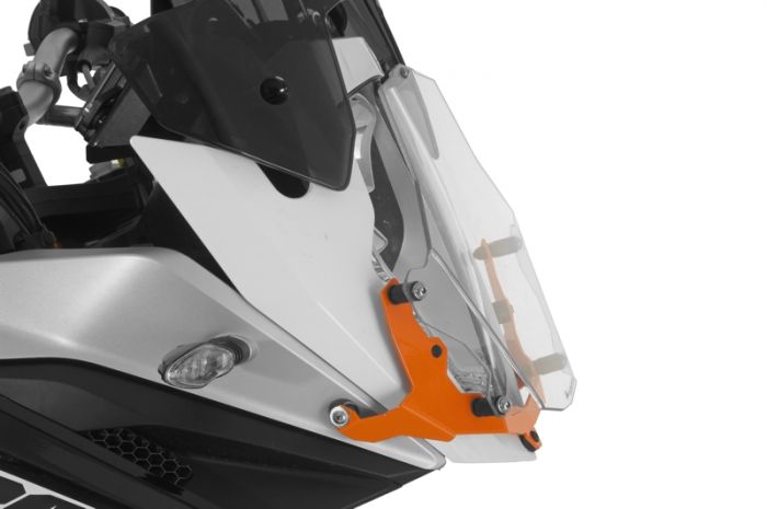 01-371-5091-0 Makrolon headlight protector with quick release fasteners, orange bracket, for KTM 1050 Adventure/ 1090 Adventure/ 1190 Adventure/ 1190 Adventure R/ 1290 Super Adventure *OFFROAD USE ONLY*