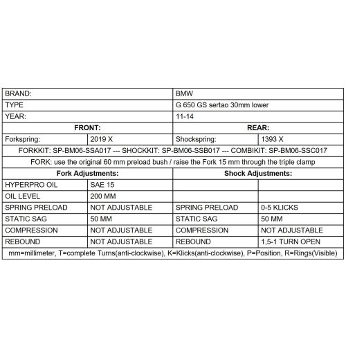 01-300-8017-0 Touratech Suspension Tieferlegung -30mm fuer BMW G 650 GS Sertao 2011 - 2014