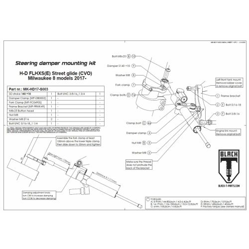 01-660-5810-0 BLACK-T Lenkungsdaempfer *CSC* fuer Harley Davidson FLHXS (E) 2017-2023 +incl. Anbausatz+