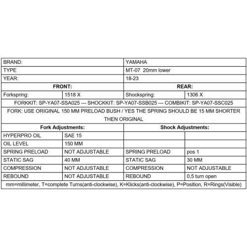 01-629-8004-0 Touratech Suspension Tieferlegung -20mm fuer Yamaha MT-07 (USA: FZ-07) 2018 - 2023