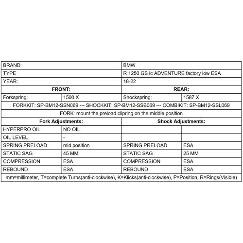 01-037-8002-0 Austauschfedern progressiv vorn und hinten fuer BMW R1250GS Adventure ESA (2018-2024) (nur mit Original Werkstieferlegung)