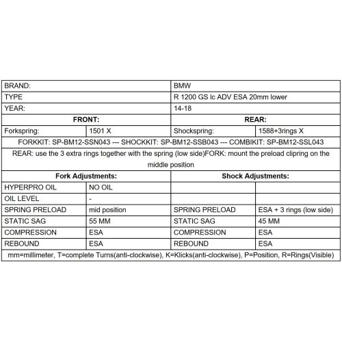01-045-7446-0 Austauschfedern Tieferlegung -20mm fuer BMW R1200GS (LC) Adventure 2014-2018 „Original Federbeine mit BMW Dynamic ESA“
