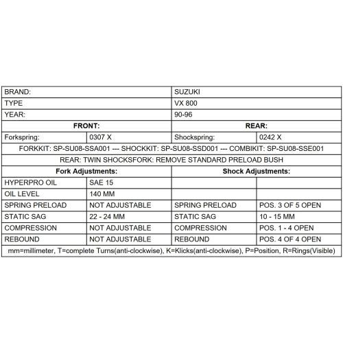 01-058-2520-0 BLACK-T Austauschfedern fuer Suzuki VX 800 1990 - 1996 (TYP VS51A)