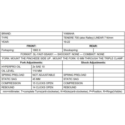 01-632-5886-0 Gabelfedern LINEAR (7N/mm) fuer Yamaha 700 Tenere (2019-2024), *Adventure Set Up*